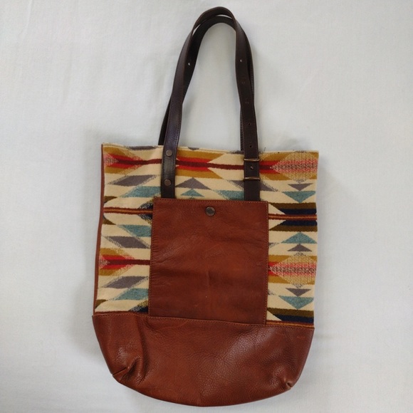 Pendleton Handbags - Pendleton Wyeth Trail Tote Open Top Wool & Leather Bag Southwest Aztec Print